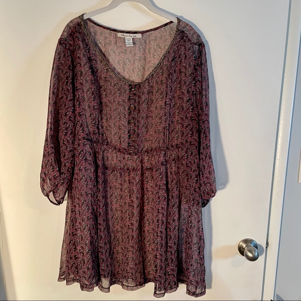 American Rag Floral Sheer Scoop Neck